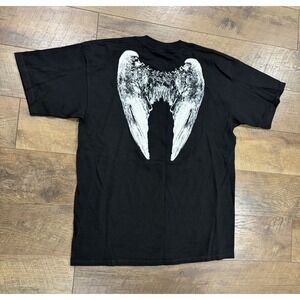 Vintage Back Wings Graphic Tee Black White Large Grunge Gothic